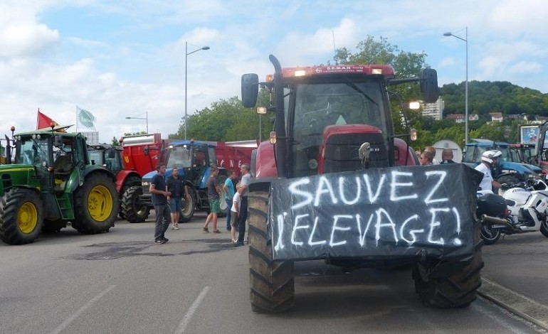 Action coup de poing des éleveurs à la préfecture de Haute-Normandie à Rouen
