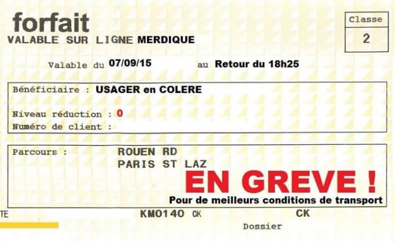 Les usagers de la ligne Le Havre-Rouen-Paris en grève avec des billets factices