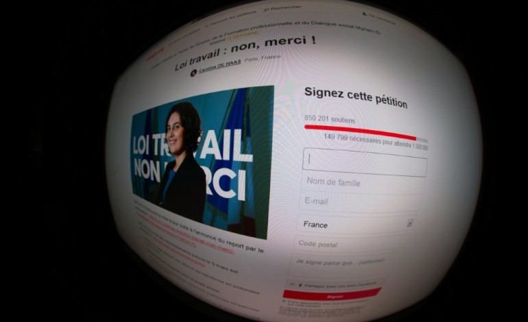 Paris (AFP). Pétition en ligne: 1 million de signatures contre la loi El Khomri, un record