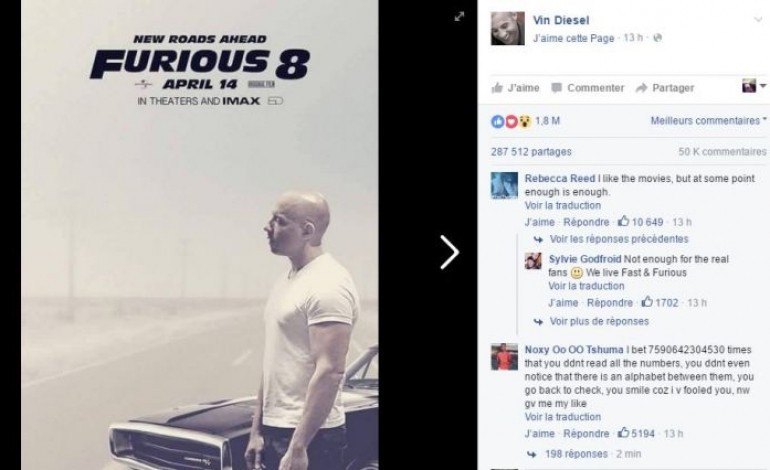 Vin Diesel tourné vers l'avenir sur l'affiche de "Fast & Furious 8"