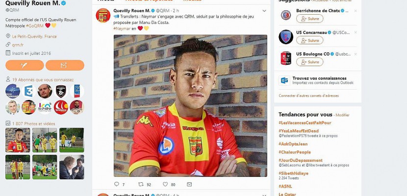 Rouen. Football : QRM fait le buzz sur Twitter en annonçant l'arrivée de Neymar