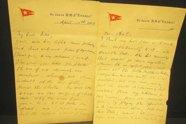 Cherbourg. Une lettre écrite le 10 avril 1912 à bord du Titanic aux enchères