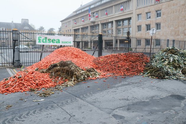 Saint-Lô. Manche : carottes et poireaux déversés devant la préfecture