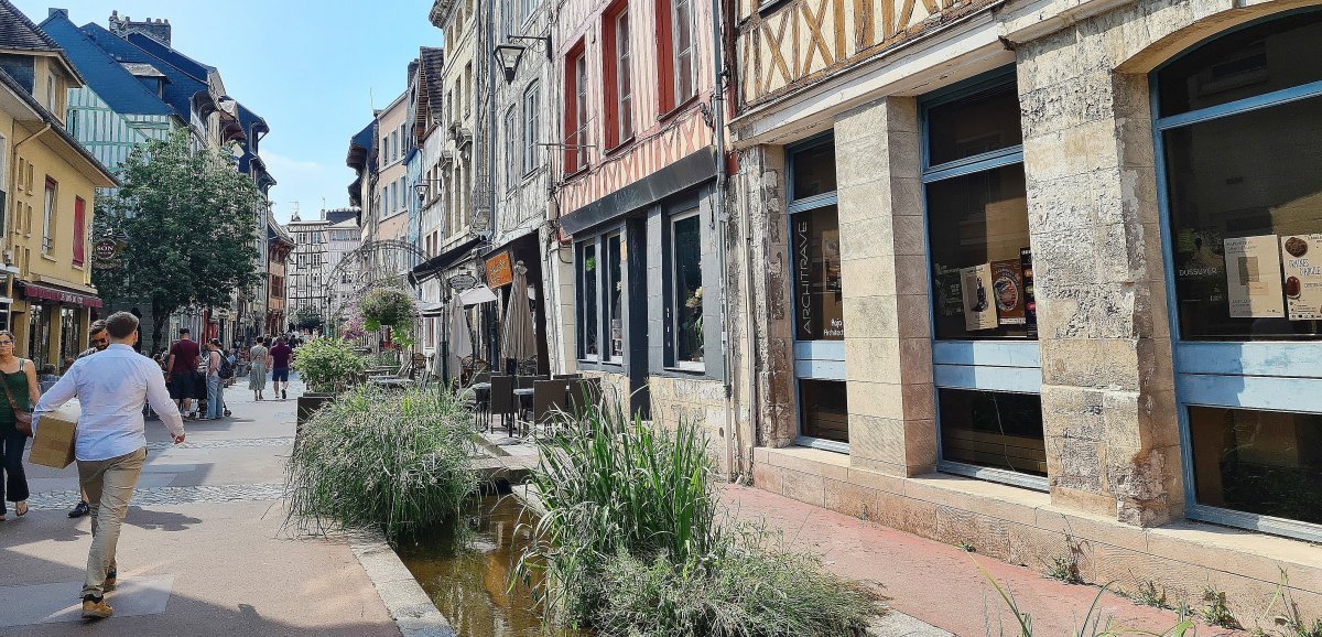 Rouen. La rue Eau de Robec, un lieu calme, historique et pittoresque