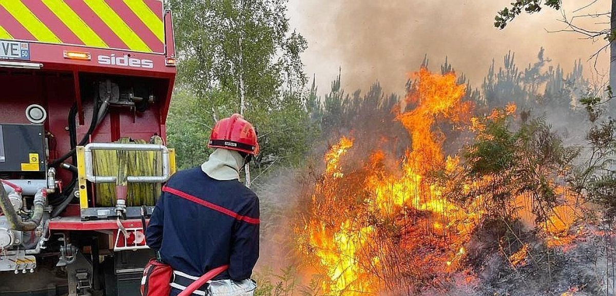 Incendie. 20 sapeurs-pompiers de la Manche en renfort sur le feu de Landiras