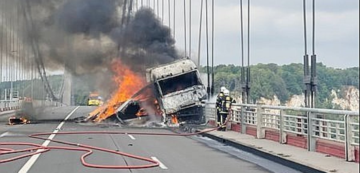 Seine-Maritime. Poids lourd en feu sur le pont de Tancarville : la circulation perturbée