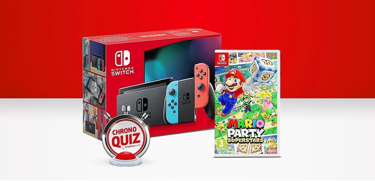 Cadeau. Jouez au Chrono Quiz pour gagner une Nintendo Switch et le jeu Mario Party Superstars
