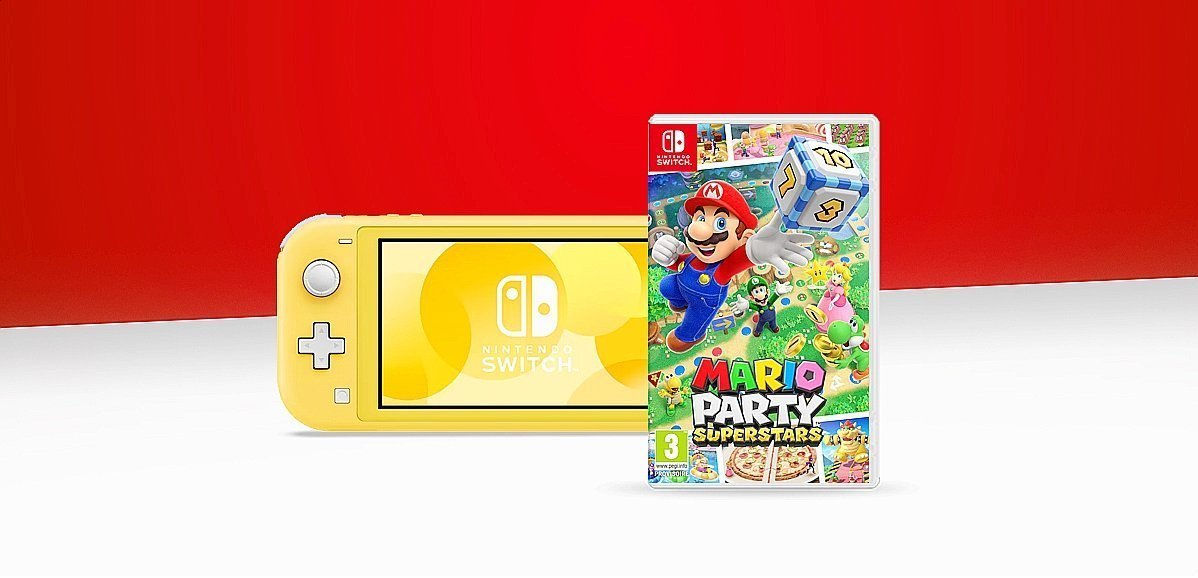 Cadeaux. Jouez au Chrono Quiz pour gagner une Nintendo Switch Lite et le jeu Mario Party Superstars.