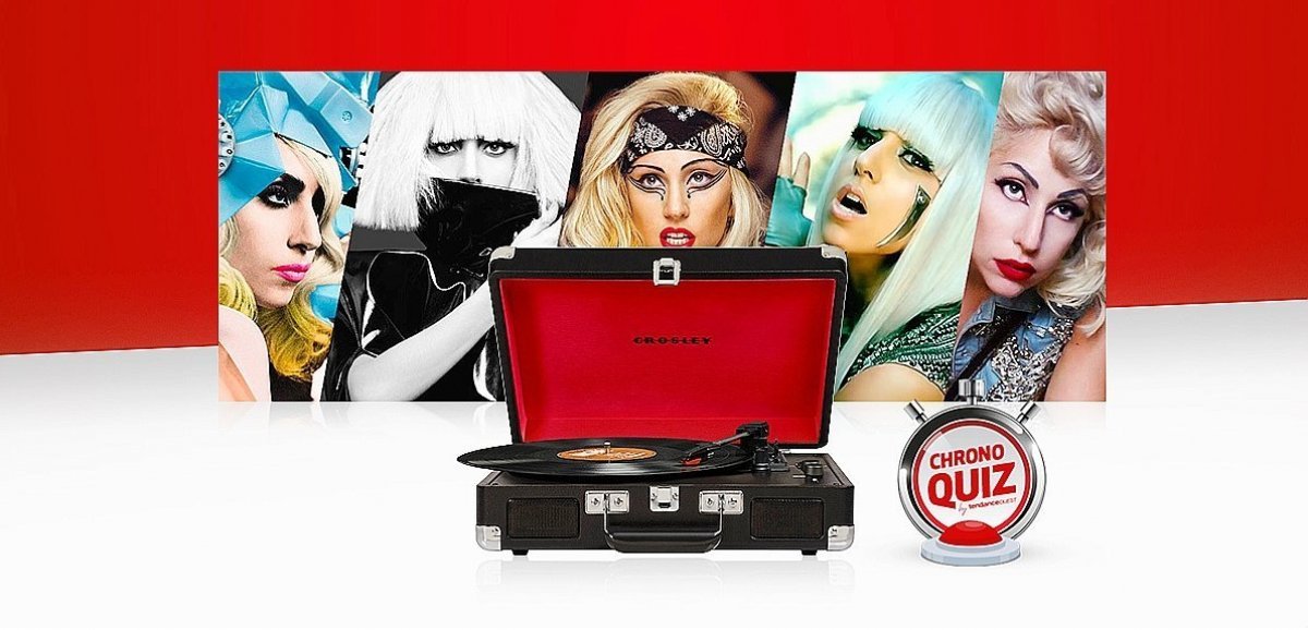 Cadeaux. Jouez au Chrono Quiz pour gagner une platine vinyle et l'intégralité des albums de Lady Gaga