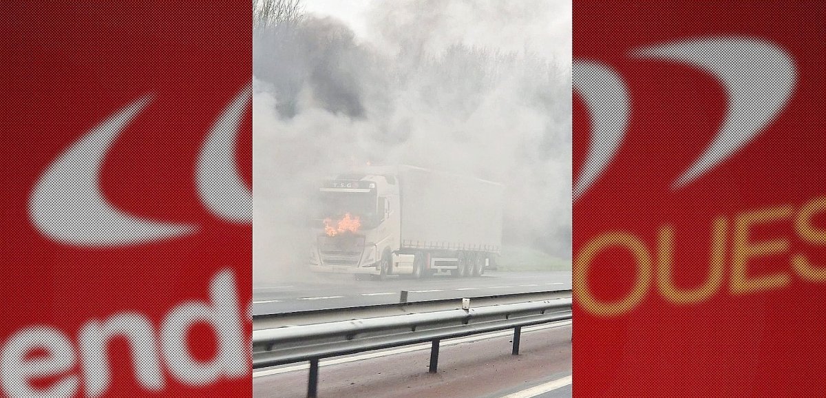 Gouvets. Un camion en feu sur l'autoroute A84
