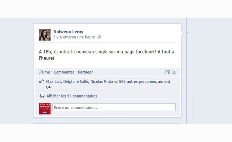 Nolwenn Leroy dévoile son single à 18h00 sur facebook