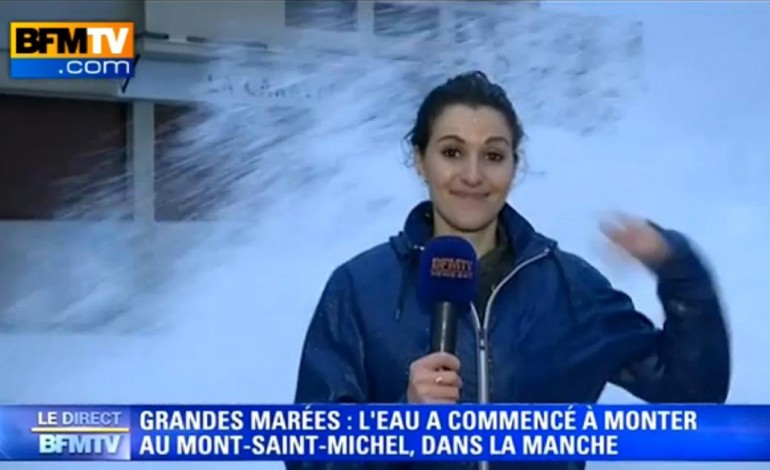 Fanny Agostini de BFM TV prend l'eau dans la baie du Mont-Saint-Michel