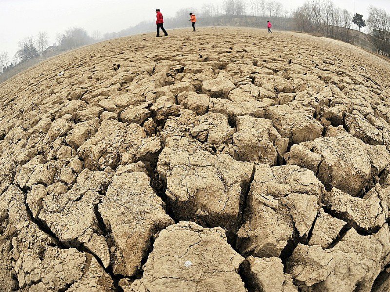 Des gens marchent sur la surface du lac asséché Hubei à Zhengzhou, dans la province centrale chinoise du Henan, le 12 février 2009 - STR [AFP/Archives]