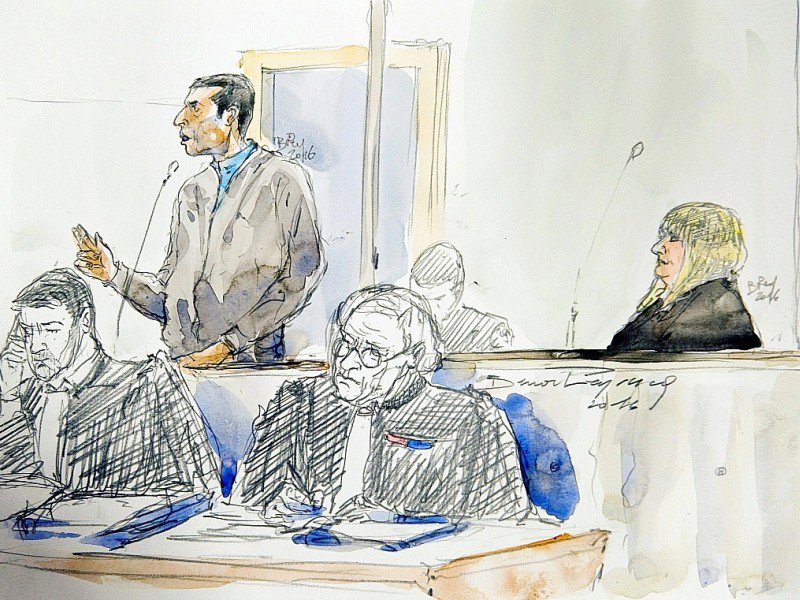 Dessin d'audience représentant Berkane Makhlouf et Cécile Bourgeon, le 14 novembre 2016 devant la cour d'assises de Riom - Benoit PEYRUCQ [AFP/Archives]