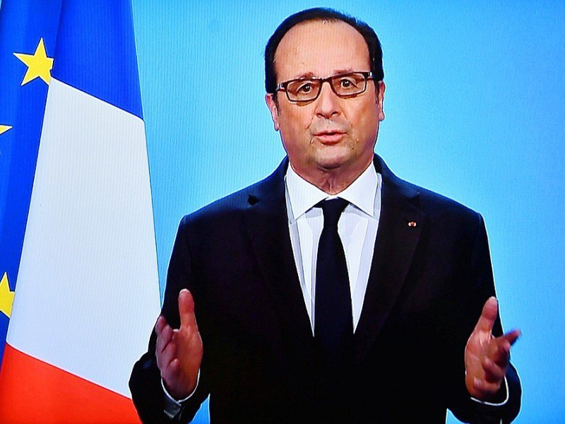 François Hollande lors de l'annonce de son renoncement à briguer un second mandat le 1er décembre à Paris - OLIVIER MORIN [AFP]