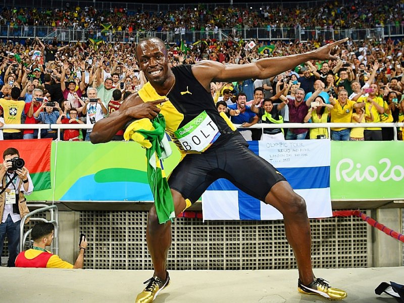 Usain Bolt, alias "La Foudre", à l'issue de son titre de champion olympique du relaisn 4x100 m à Rio, le 19 août 2016 - FRANCK FIFE [AFP/Archives]
