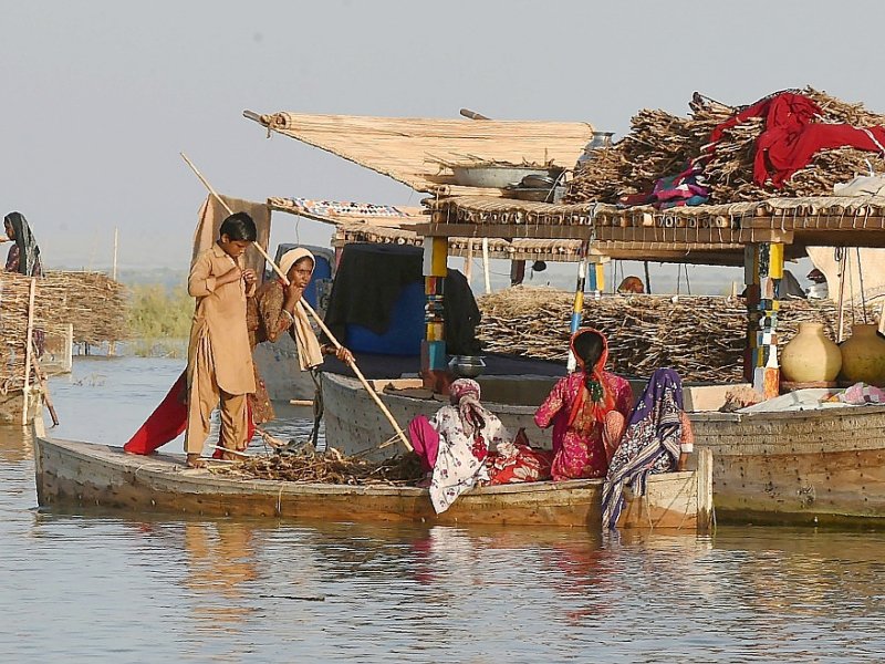 Des membres de la tribu des Mohannas sur le lac Manchar, au Pakistan, le 9 septembre 2016 - Asif HASSAN [AFP]