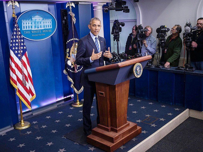 Le président américain Barack Obama devant la pressele 16 décembre 2016 à Washington - ZACH GIBSON [AFP]