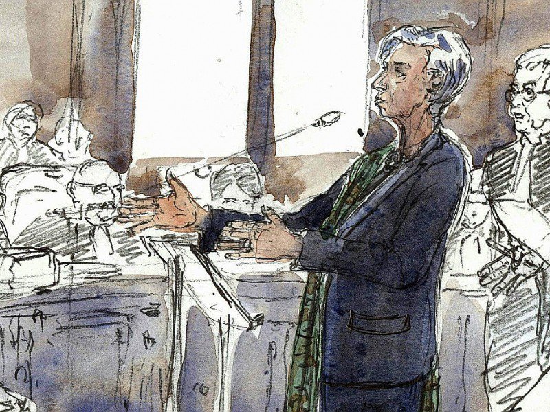 Christine Lagarde sur un croquis d'audience le 15 décembre 2016 à la Cour de justice de la République à Paris - Benoit PEYRUCQ [AFP/Archives]