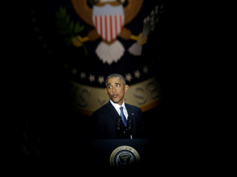Le président Barack Obama durant son discours d'adieux à Chicago, le 10 janvier 2017 - Joshua LOTT [AFP]
