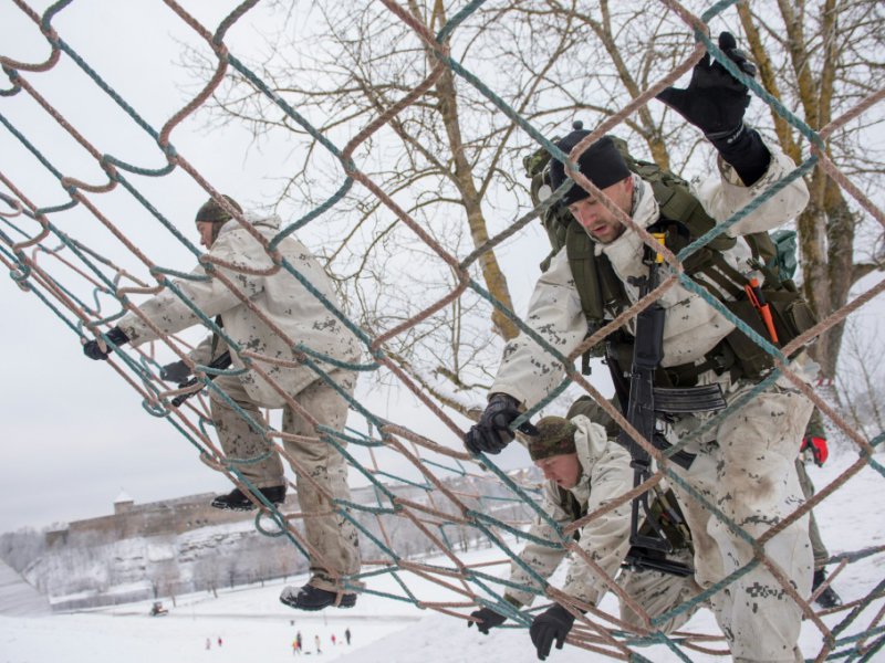 Des paramilitaires participent à des exercices militaires à Narva, en Estonie, le 14 janvier 2017 - Raigo Pajula [AFP]