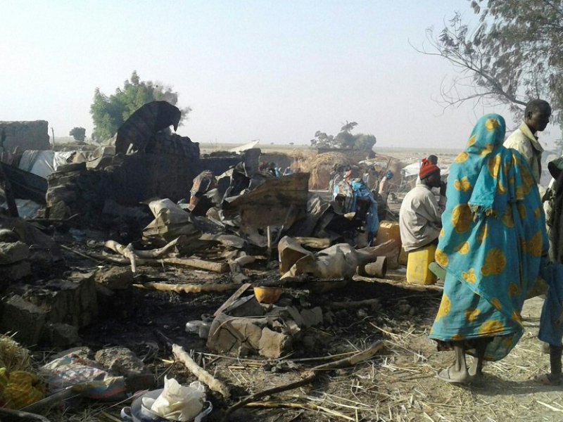 Destructions après un bombardement accidentel d'un camp de déplacés à Rann, au Nigeria, le 17 janvier 2017 - Handout [Médecins sans Frontières (MSF)/AFP/Archives]
