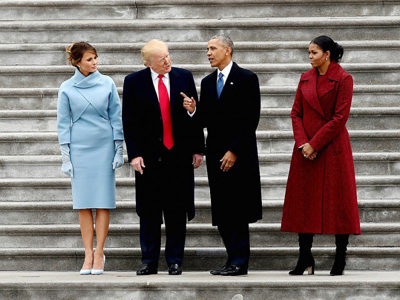 Les couples Trump et Obama après l'investiture de Donald Trump à Washington, le 20 janvier 2017 - Robyn BECK [AFP]