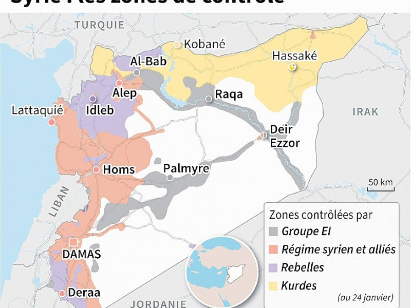 Syrie : les zones de contrôle - Thomas SAINT-CRICQ, Paz PIZARRO [AFP]