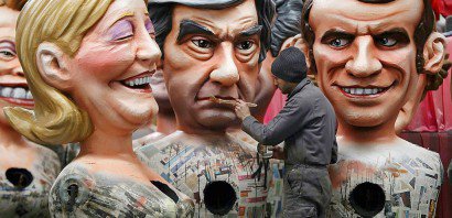 Des caricatures de candidats à la présidentielle française en préparation pour le carnaval de Nice, le 27 janvier 2017 - VALERY HACHE [AFP/Archives]