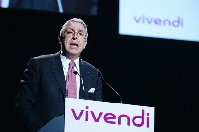 Arnaud de Puyfontaine, président du directoire de Vivendi à Paris, le 21 avril 2016 - ERIC PIERMONT [AFP/Archives]