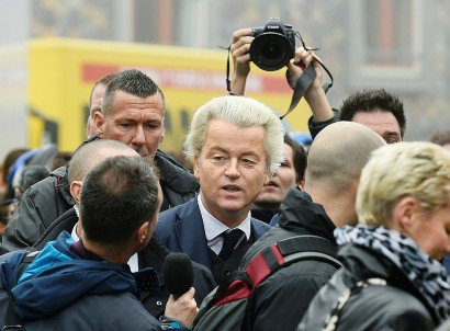 Le leader du parti d'extrême-droite néerlandais PVV, Geert Wilders, le 18 février 2017 à Spijkenisse lors du lancement de sa campagne - JOHN THYS [AFP/Archives]