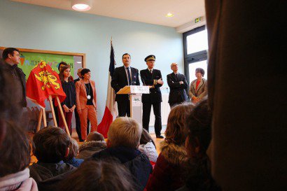 Franck Guéguégniat lors de l'inauguration de la cantine de l'école commune d'Epron. - Maxence Gorréguès