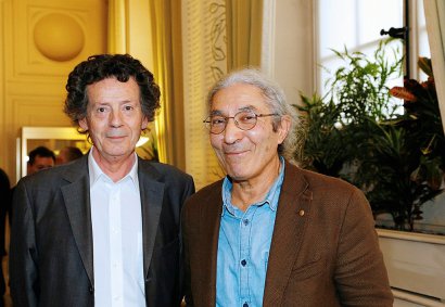 Les écrivains Hedi Kaddour et Boualem Sansal reçoivent le Grand Prix du Roman de l'Académie Française à Paris le 29 octobre 2015 - FRANCOIS GUILLOT [AFP/Archives]