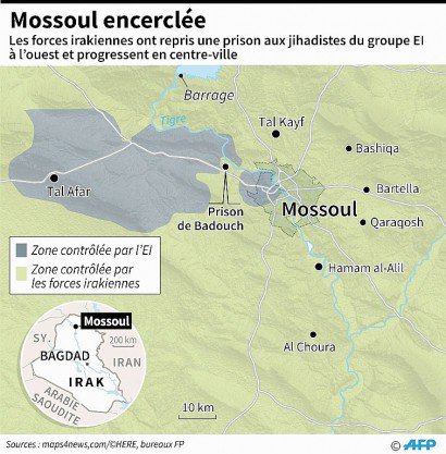 Carte de Mossoul encerclée - Laurence SAUBADU, Thomas SAINT-CRICQ [AFP]
