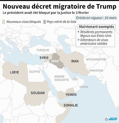 carte établissant les pays inclus dans le nouveau décret migratoire de Trump - Gillian HANDYSIDE, Kun TIAN [AFP]