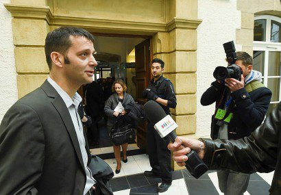 Edouard Perrin à son arrivée au palais de justice le 26 avril 2016 à Luxembourg - JOHN THYS [AFP/Archives]