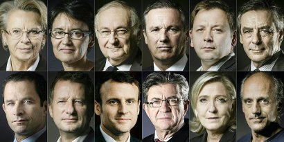 Montage de portraits créé le 30 janvier 2017 de dix candidats à l'élection présidentielle déclarés à l'époque - JOEL SAGET, ERIC PIERMONT [AFP/Archives]