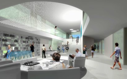 Hall d'accueil du futur siège du groupe Récréa à Saint-Contest. - DHD Billard-Durand Architectes