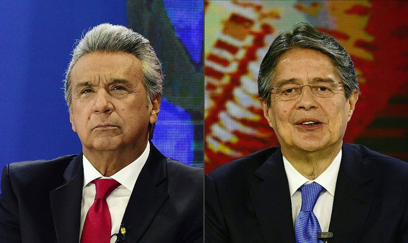 Photomontage fait le 23 février de portrait du vice-président de l'Equateur Lenin Moreno et de l'ex-banquier Guillermo Lasso - RODRIGO BUENDIA [AFP]