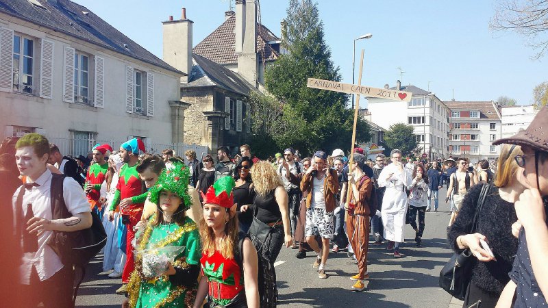 Le cortège emprunte le parcours habituels pour relier les fossés Saint-Julien. Carnaval étudiant de Caen 2017. - Margaux Rousset