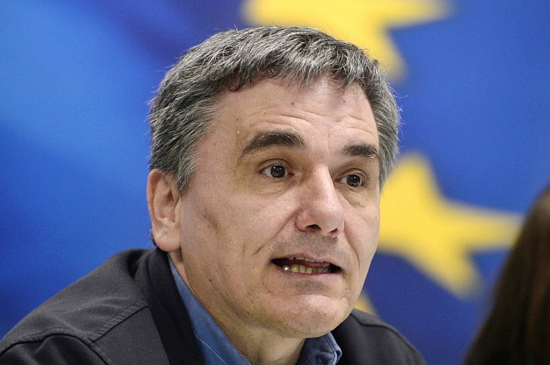 Le ministre grec des Finances, Euclid Tsakalotos, lors d'une conférence de presse à Athènes le 30 mars 2017 - LOUISA GOULIAMAKI [AFP/Archives]