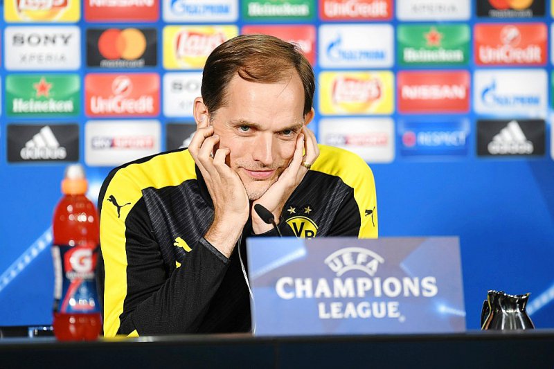 L'entraîneur du Borussia Thomas Tuchel, en conférence de presse à Dortmund, le 10 avril 2017 - PATRIK STOLLARZ [AFP]