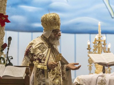 Le pape copte Tawadros II, lors d'une messe à la cathédrale Saint-Marc, le 6 janvier 2017 au Caire - KHALED DESOUKI [AFP/Archives]