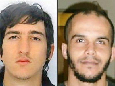 Photos diffusées par la police montrant les deux suspects Clément Baur (G) et Mahiedine Merabet (D) arrêtés le 18 avril 2017 à Marseille - Handout [FRENCH POLICE/AFP/Archives]