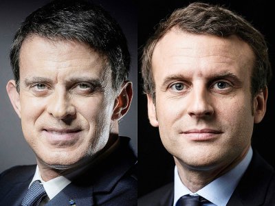 Combo de photos montrant Manuel Valls le 24 novembre 2016 à Paris et  Emmanuel Macron le 7 mars 2017 à Paris - Eric FEFERBERG, JOEL SAGET [AFP/Archives]
