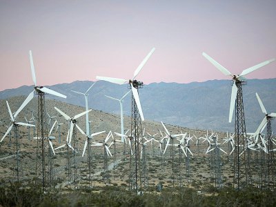 Un champ d'éoliennes, le 22 avril 2016 à San Gorgonio Pass, près de Palm Springs, en Californie - David McNew [AFP]