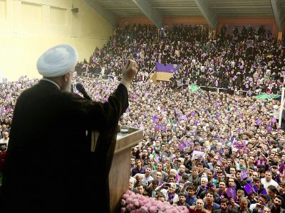 Le président iranien sortant Hassan Rohani, candidat à la présidentielle, lors d'un meeting de campagne, le 17 mai 2017 à Ardabil - Behrouz MEHRI [AFP]