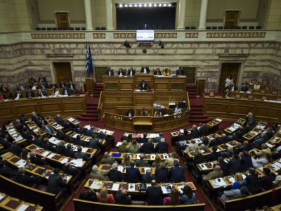 Le Premier ministre Alexis Tsipras s'exprime devant les députés au Parlement, à Athènes le 18 mai 2017 - Angelos Tzortzinis [AFP]