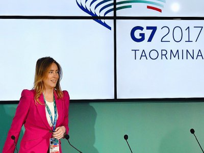 Maria Elena Boschi, ministre italienne lors d'une conférence de presse sur le G7 à Taormina, le 22 mai 2017 - GIOVANNI ISOLINO [AFP/Archives]