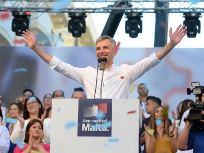 Le leader du Parti nationaliste Simon Busuttil le 28 mai 2017 lors d'un meeting électoral à Sliema, à Malte - Matthew Mirabelli [AFP/Archives]